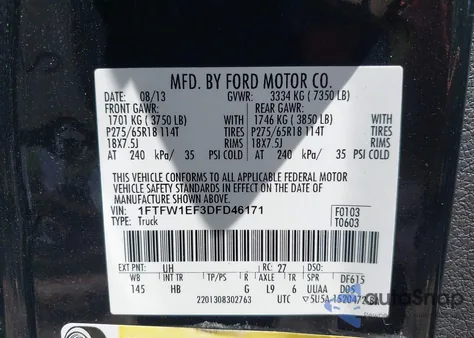 2013 Ford F-150 Lariat from USA, damaged, VIN 1FTFW1EF3DFD46171